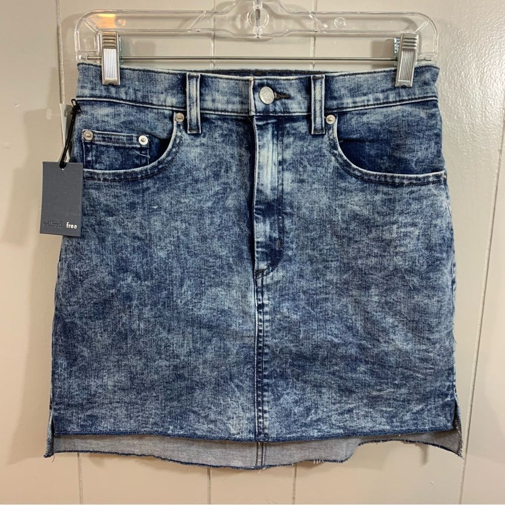 Wilfred Free Snow Wash Indigo Blue Acid Wash Retro Stretchy Jeans Skirt 6 NEW